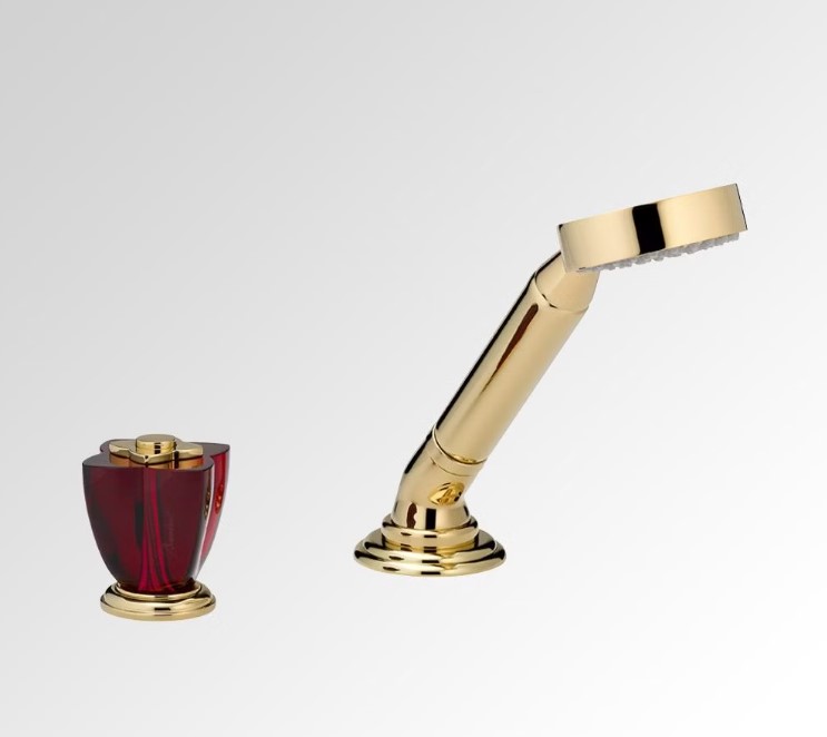 Смеситель на борт ванны THG Petale de Cristal rouge U6C-F01-6532/60A (золотой, красный хрусталь), без излива