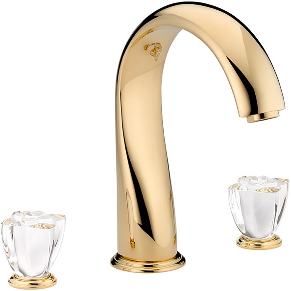 Смеситель на борт ванны THG Petale de cristal clair U6A-F01-25SG (золотой, прозрачный хрусталь), с изливом