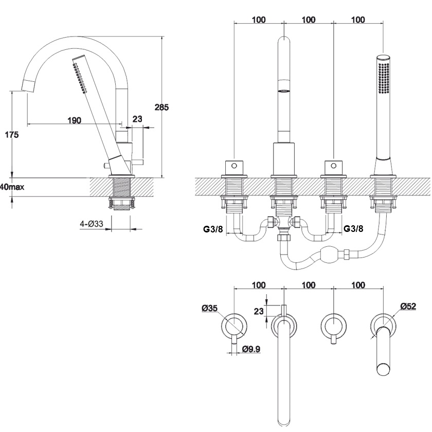 Смеситель на борт ванны Whitecross Серия Y Y1232GL (золотой), с изливом