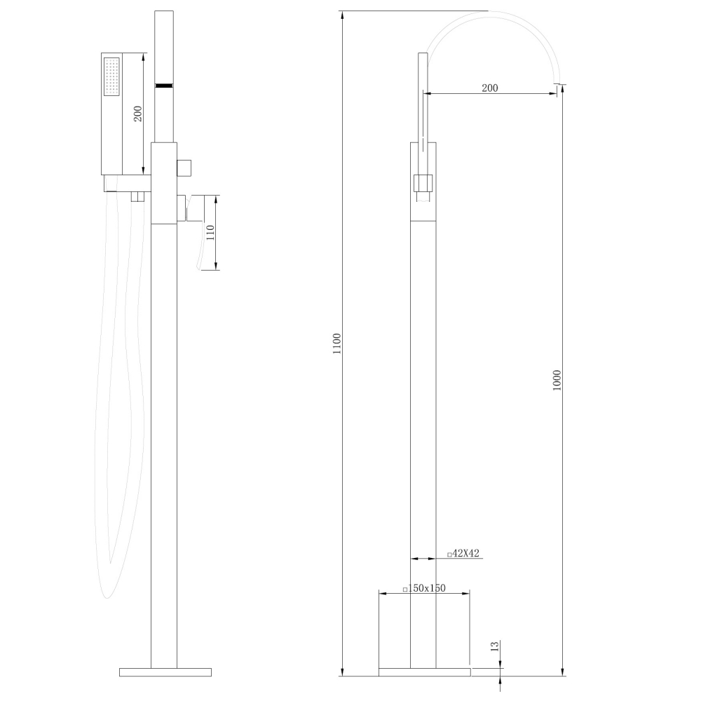 Смеситель для ванны напольный Abber Wasserfall AF8615B (черный матовый)