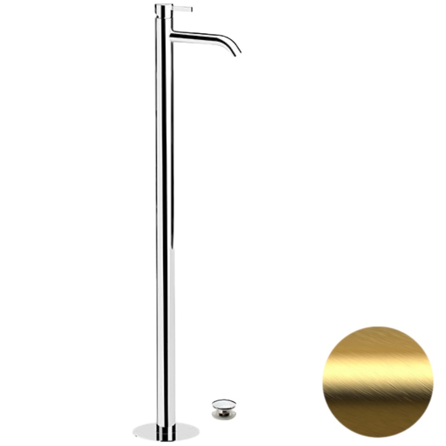 Смеситель напольный для раковины Remer Metrica MC18BG (золото брашированное), с донным клапаном