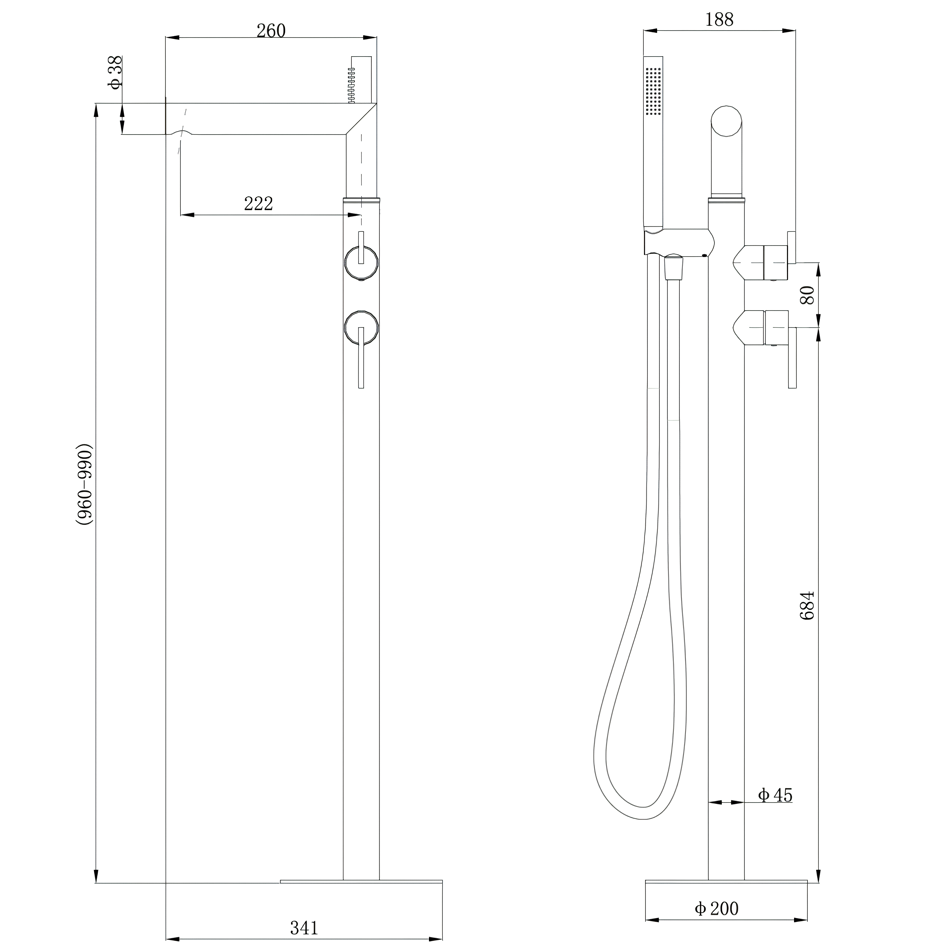 Смеситель напольный для ванны Abber Perfekte 316 AF8A15BG (золото брашированное)
