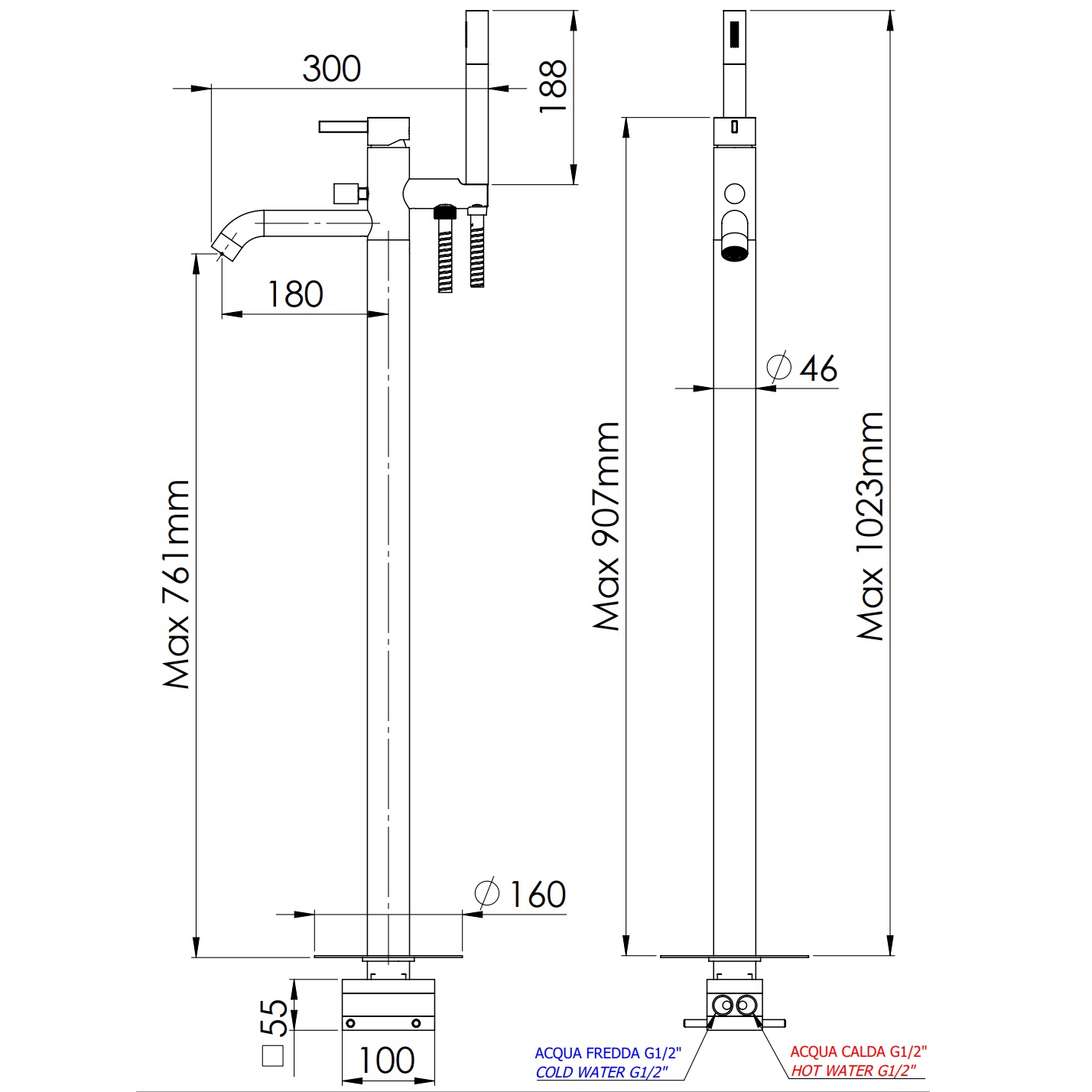 Смеситель напольный для ванны Remer Metrica MC08BO (белый матовый)