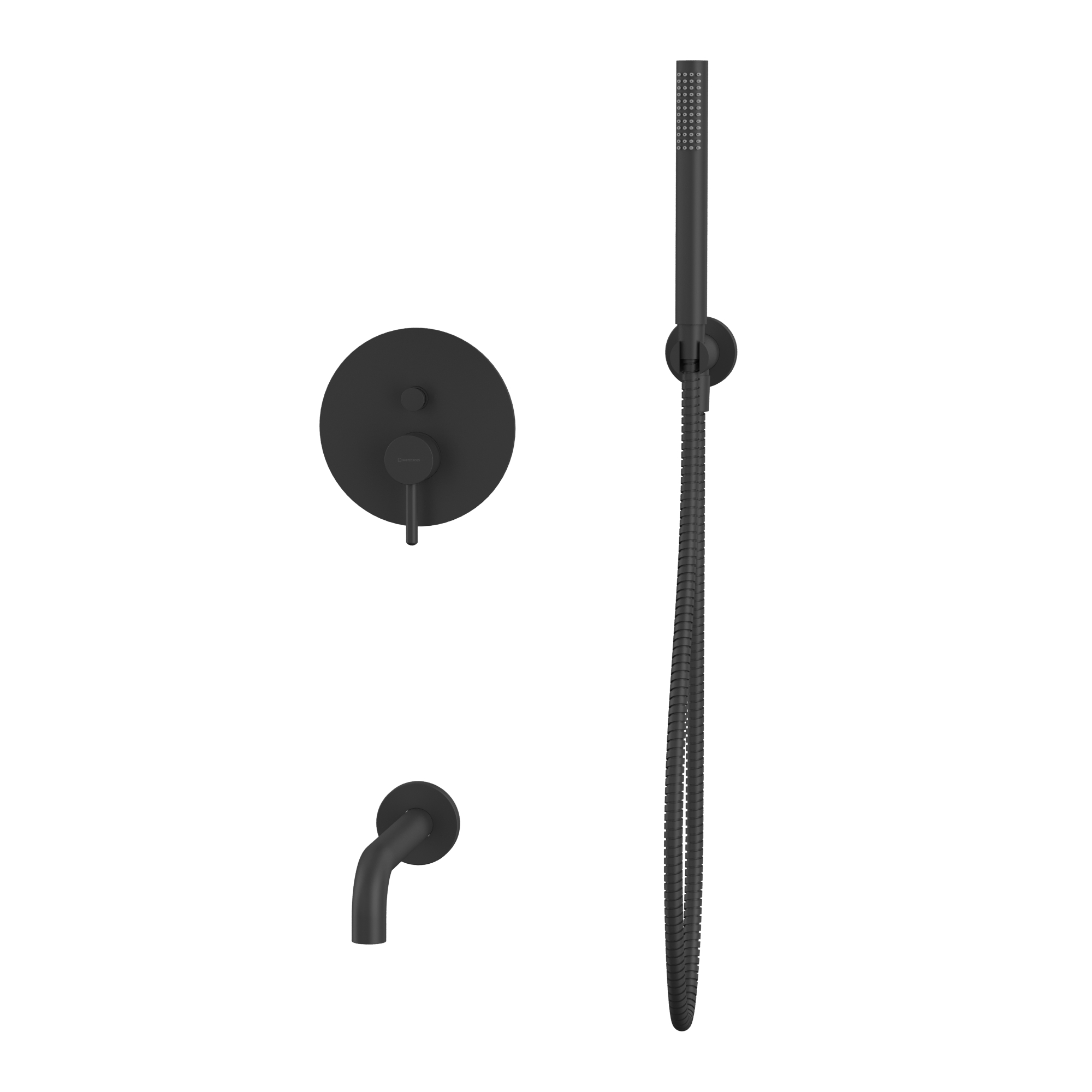 Смеситель с душевым комплектом для ванны скрытого монтажа Whitecross Серия Y YSET06BL (черный матовый), с изливом