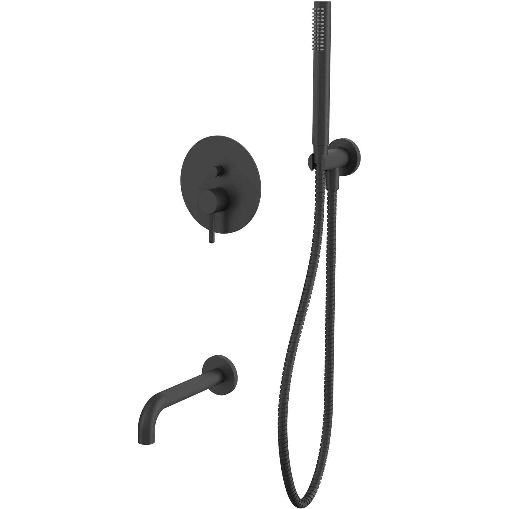 Смеситель с душевым комплектом для ванны скрытого монтажа Whitecross Серия Y YSET06BL (черный матовый), с изливом