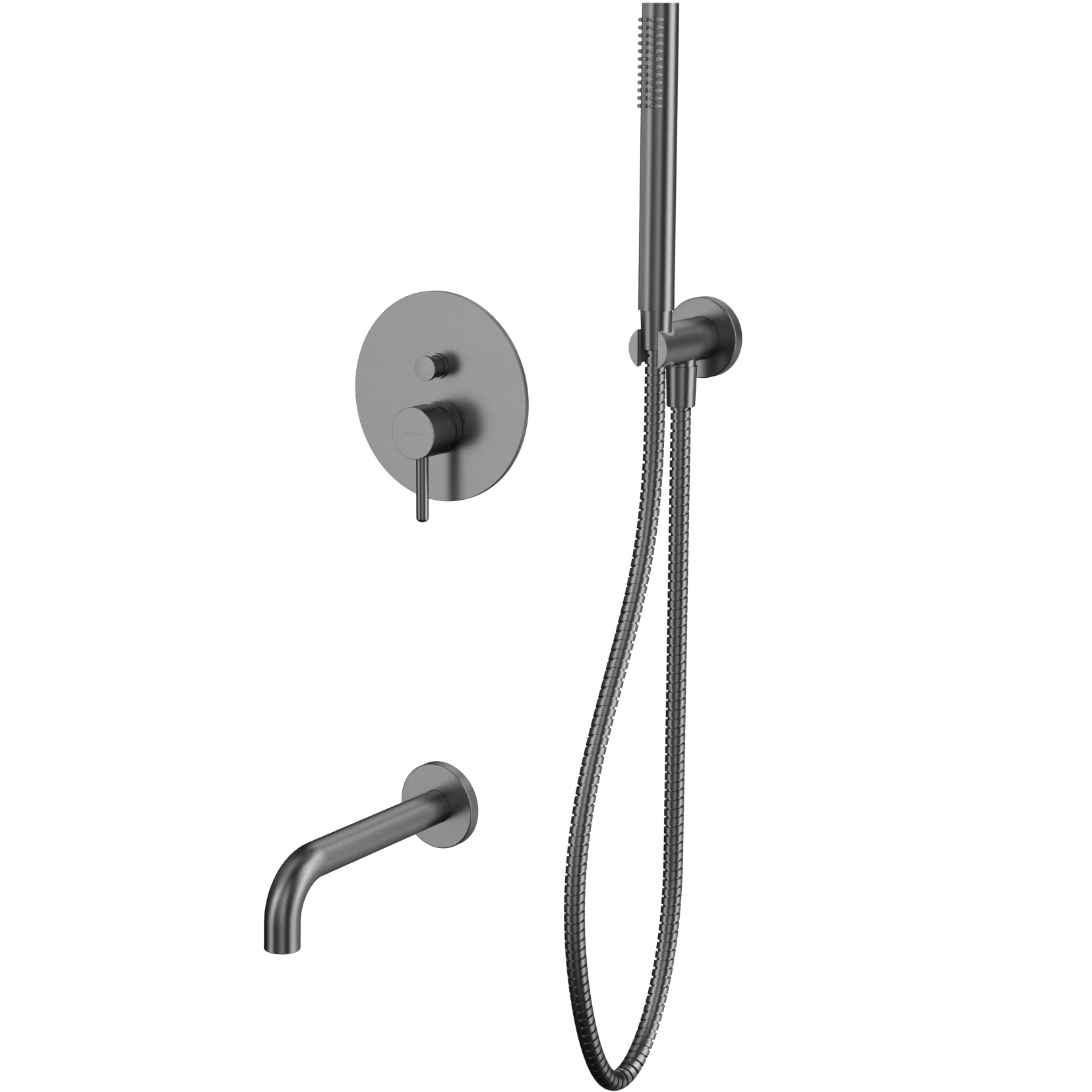Смеситель с душевым комплектом для ванны скрытого монтажа Whitecross Серия Y YSET06GM (оружейный металл), с изливом