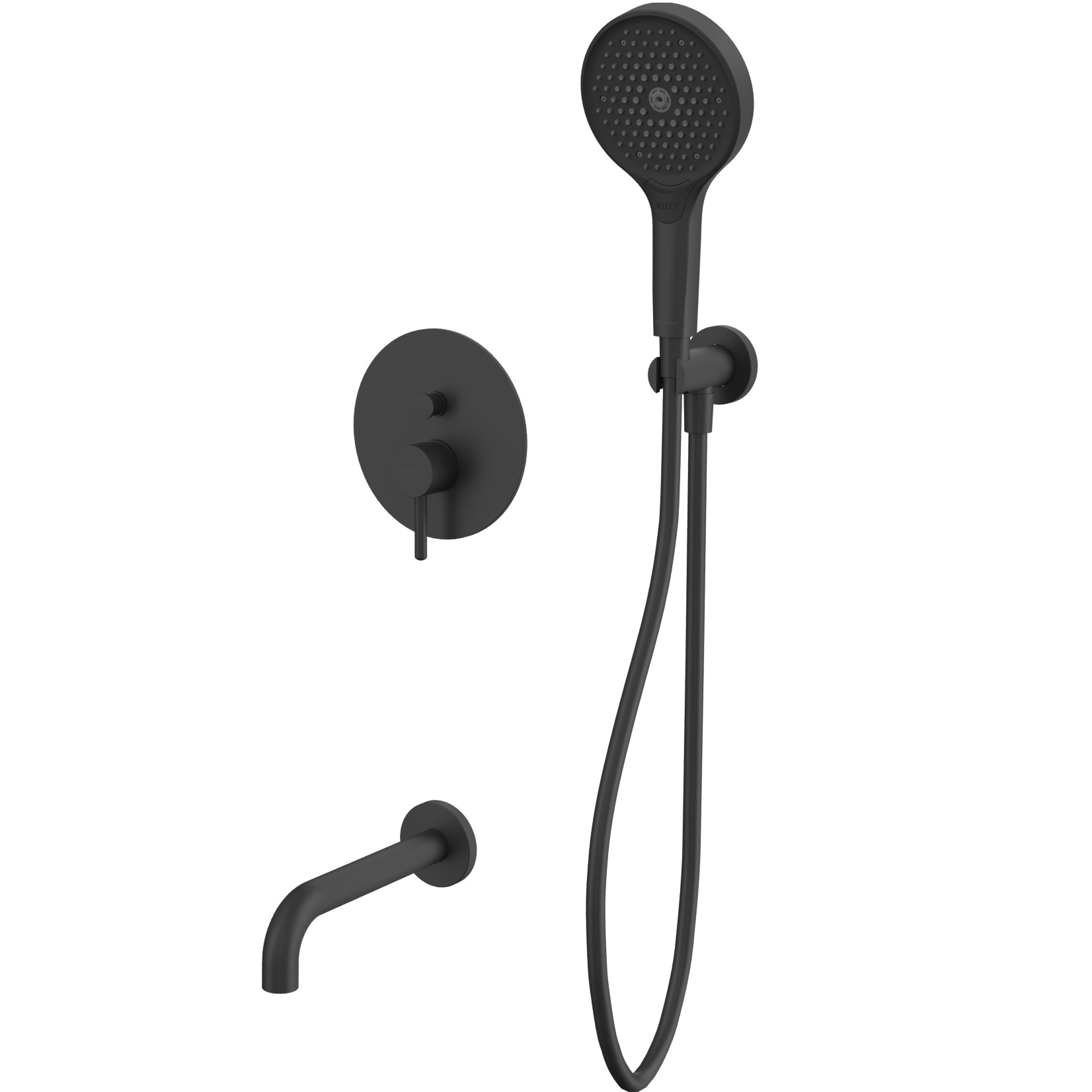 Смеситель с душевым комплектом для ванны скрытого монтажа Whitecross Серия Y YSET06TOPBL (черный матовый), с изливом