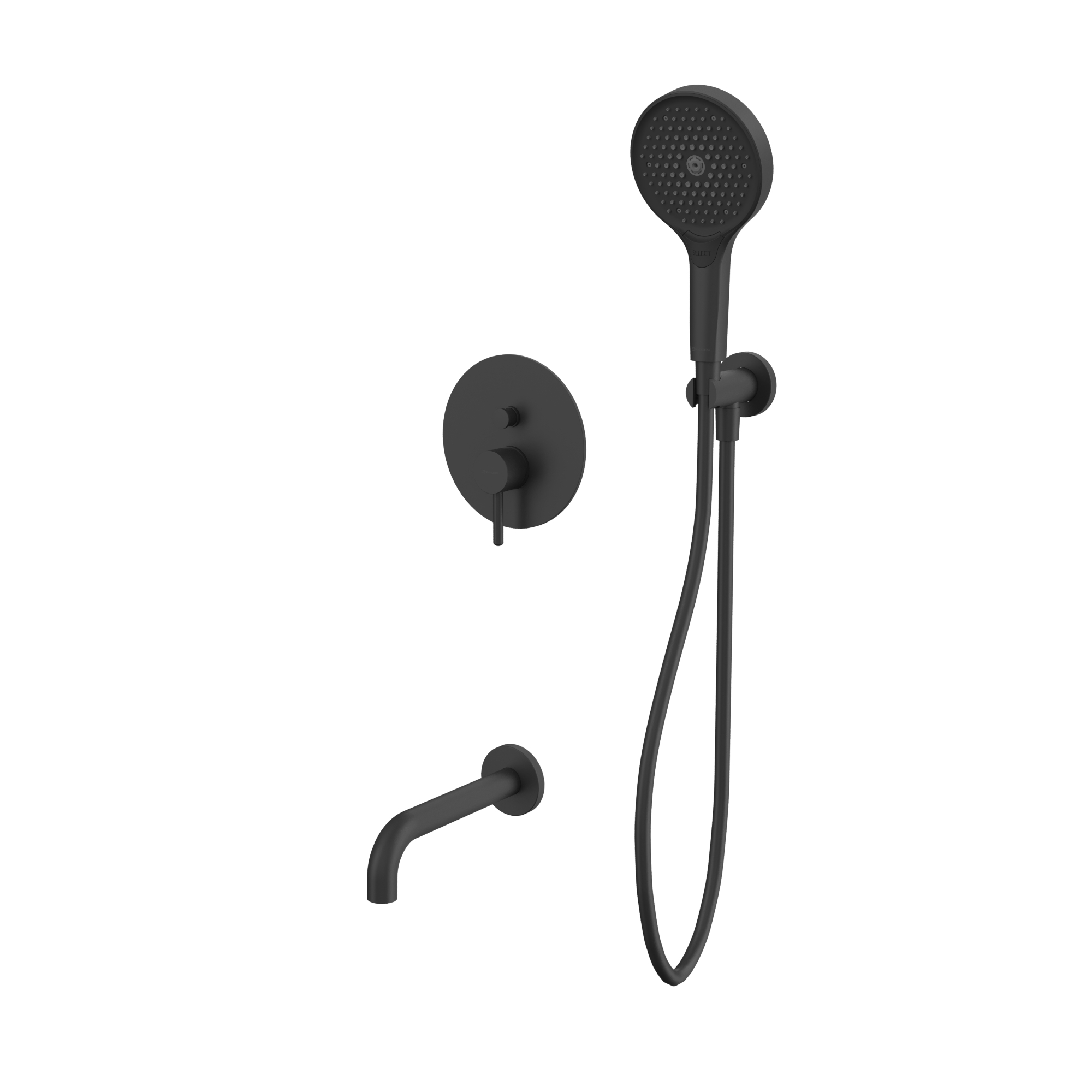 Смеситель с душевым комплектом для ванны скрытого монтажа Whitecross Серия Y YSET06TOPBL (черный матовый), с изливом