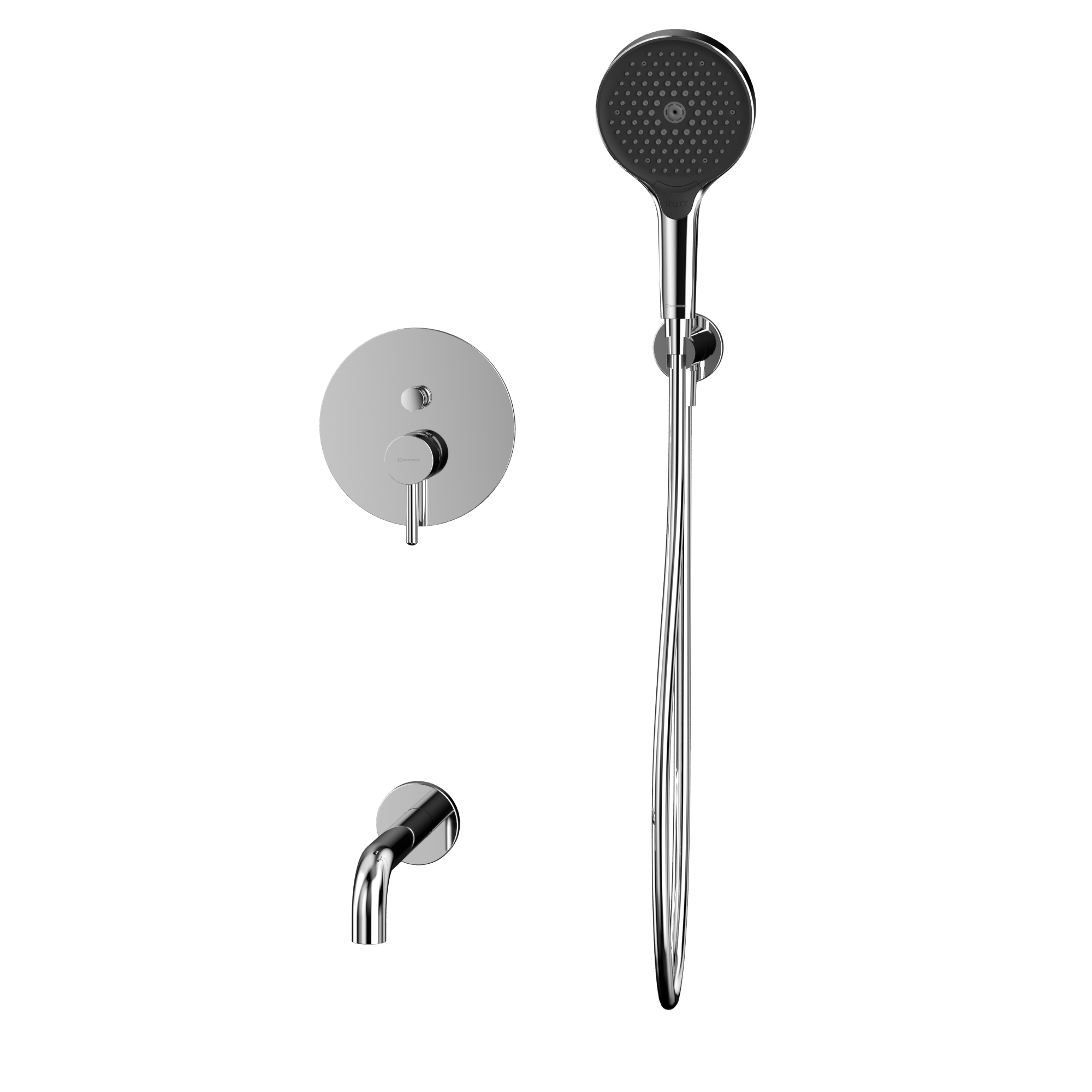 Смеситель с душевым комплектом для ванны скрытого монтажа Whitecross Серия Y YSET06TOPCR (хром), с изливом