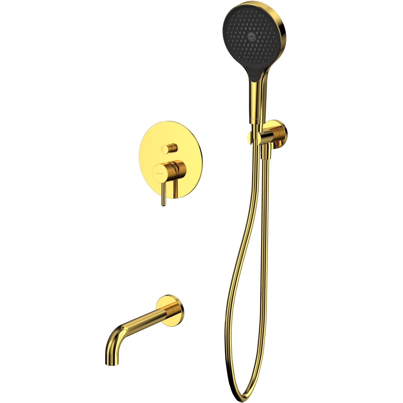 Смеситель с душевым комплектом для ванны скрытого монтажа Whitecross Серия Y YSET06TOPGL (золотой), с изливом