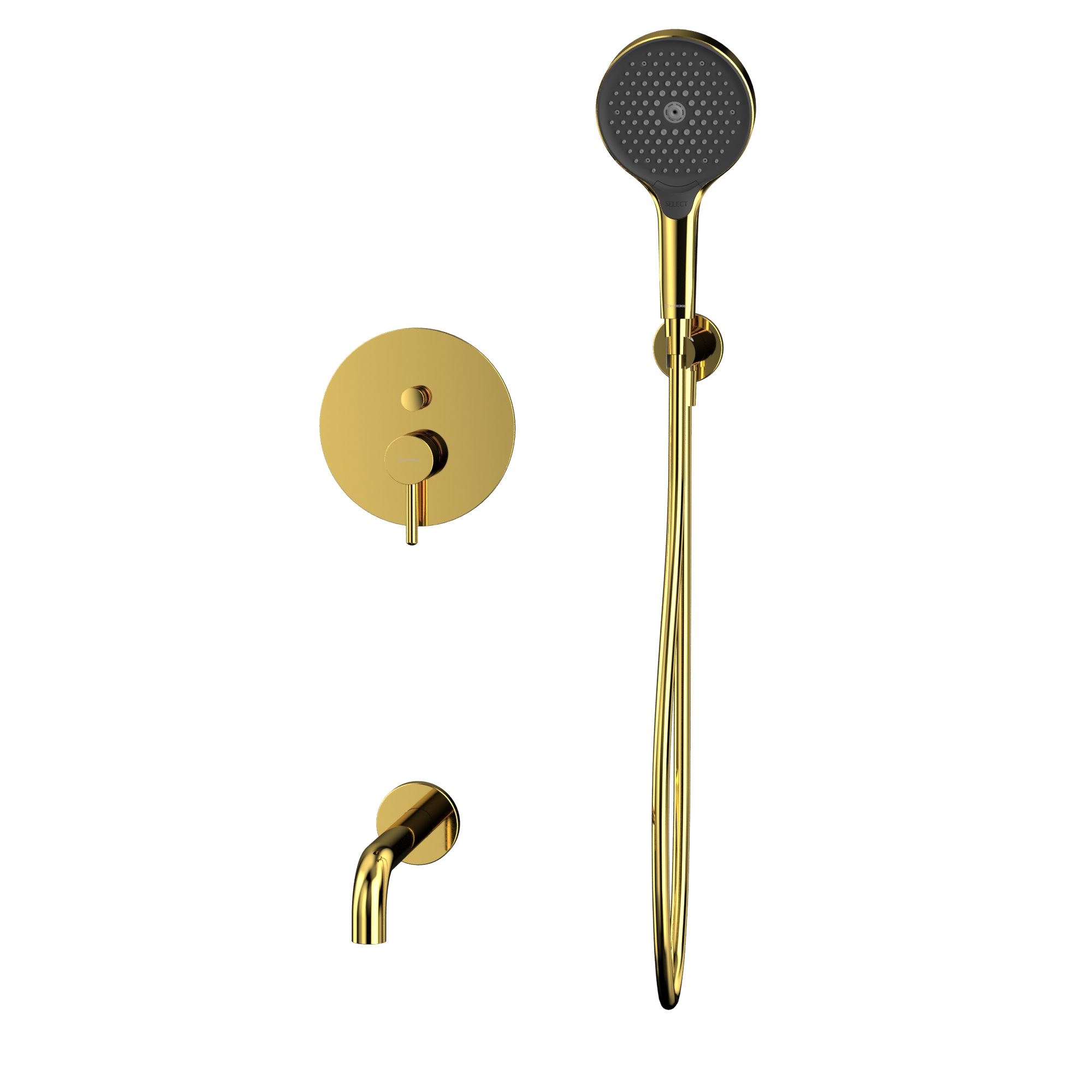Смеситель с душевым комплектом для ванны скрытого монтажа Whitecross Серия Y YSET06TOPGL (золотой), с изливом