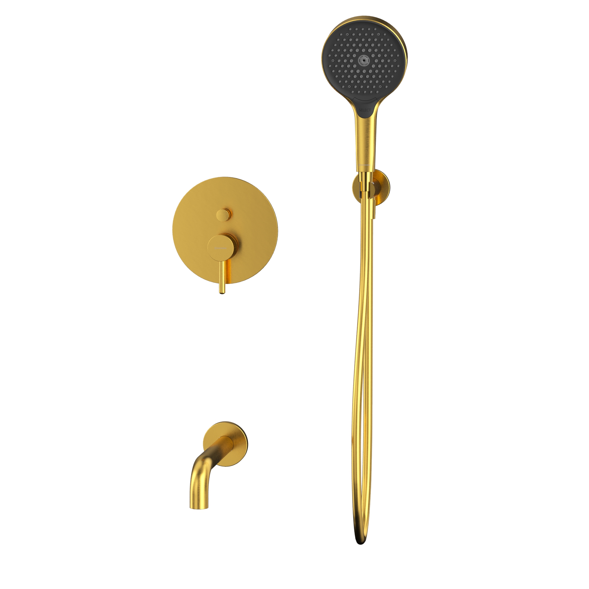 Смеситель с душевым комплектом для ванны скрытого монтажа Whitecross Серия Y YSET06TOPGLB (золото брашированное), с изливом