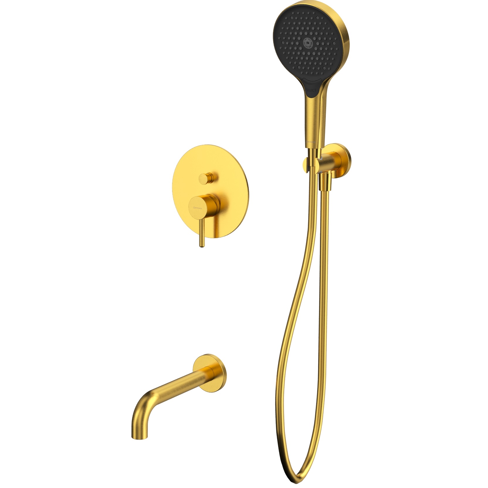 Смеситель с душевым комплектом для ванны скрытого монтажа Whitecross Серия Y YSET06TOPGLB (золото брашированное), с изливом