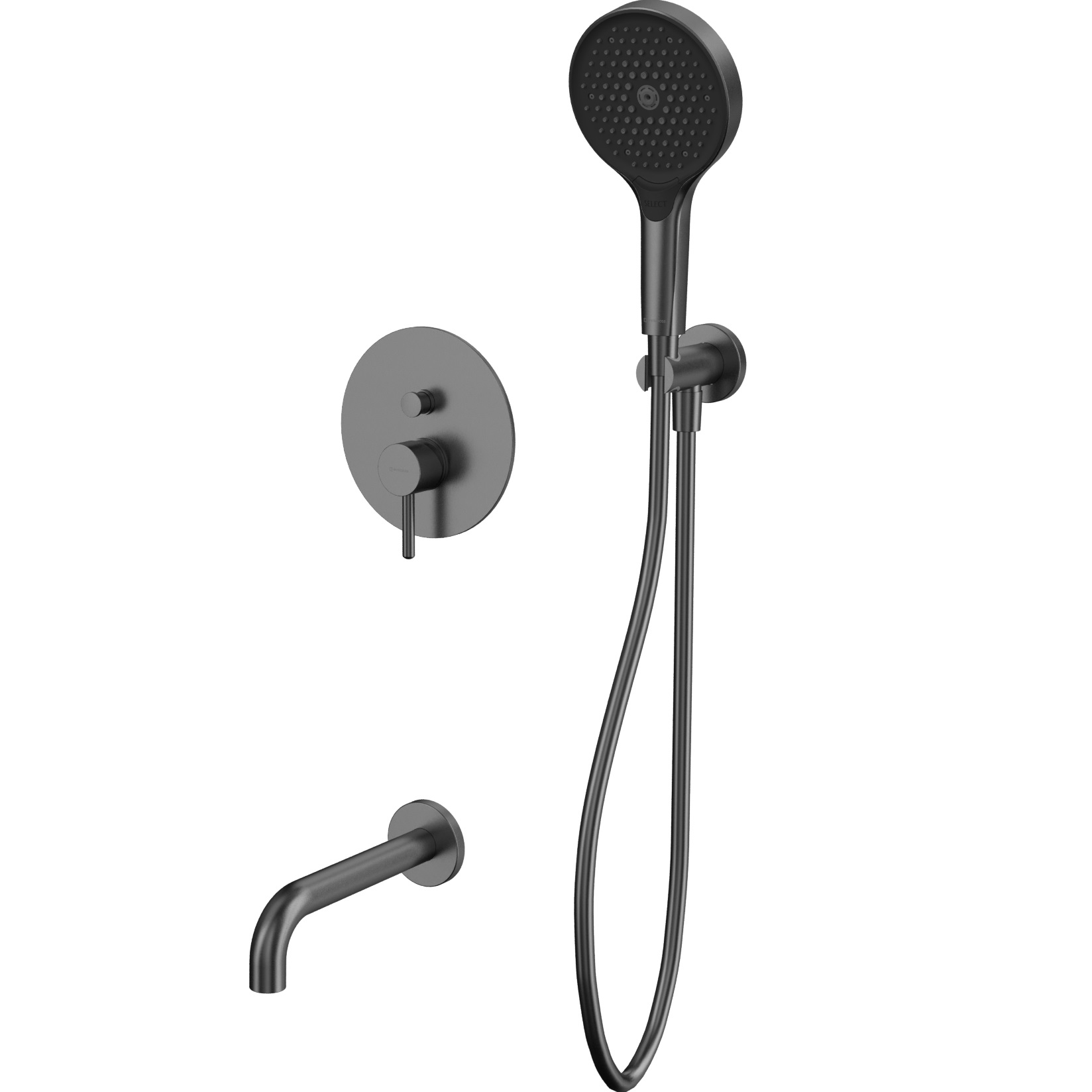 Смеситель с душевым комплектом для ванны скрытого монтажа Whitecross Серия Y YSET06TOPGM (оружейный металл), с изливом