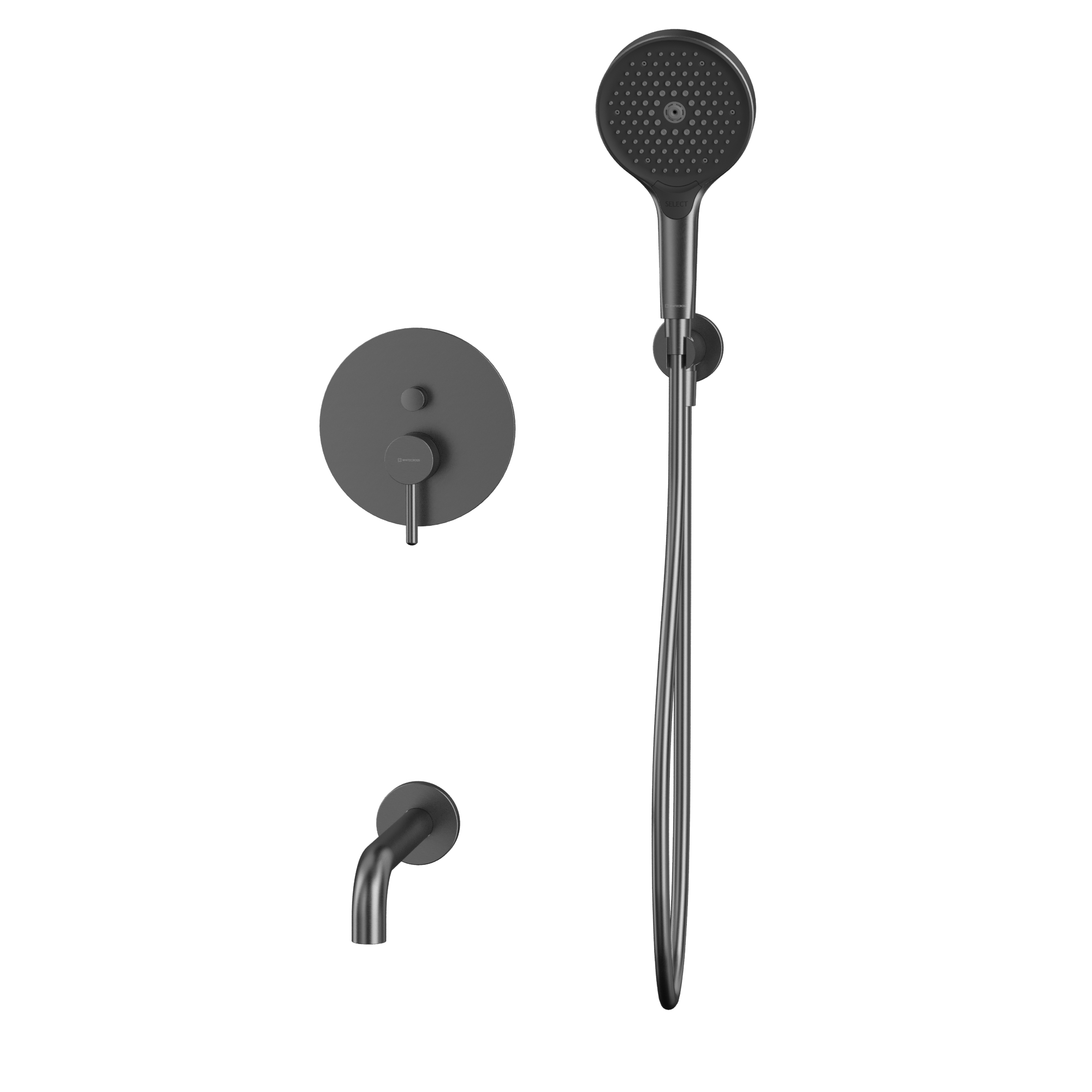 Смеситель с душевым комплектом для ванны скрытого монтажа Whitecross Серия Y YSET06TOPGM (оружейный металл), с изливом