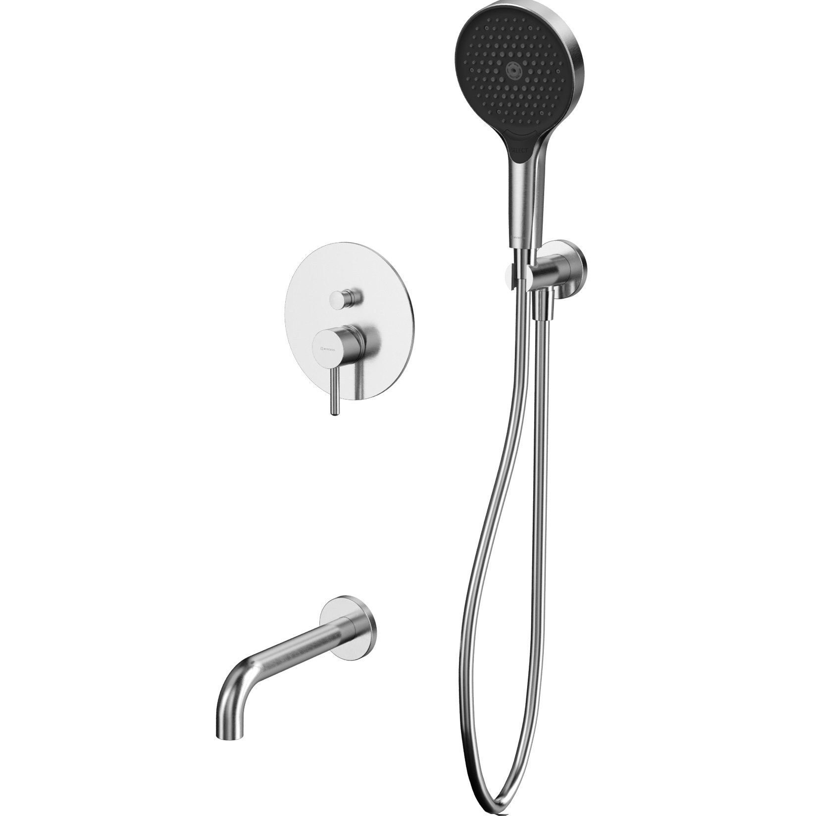 Смеситель с душевым комплектом для ванны скрытого монтажа Whitecross Серия Y YSET06TOPNIB (никель брашированный), с изливом