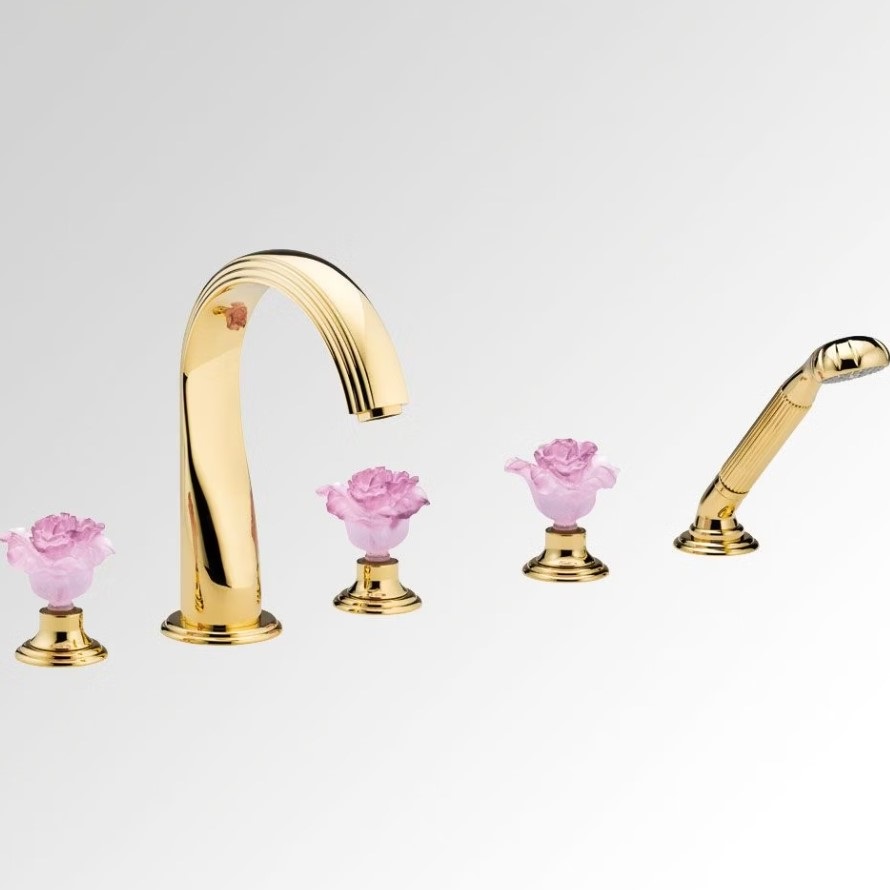 Смеситель встраиваемый на борт ванны THG Rose U5J-F01-1132SG (золотой, розовый), с изливом