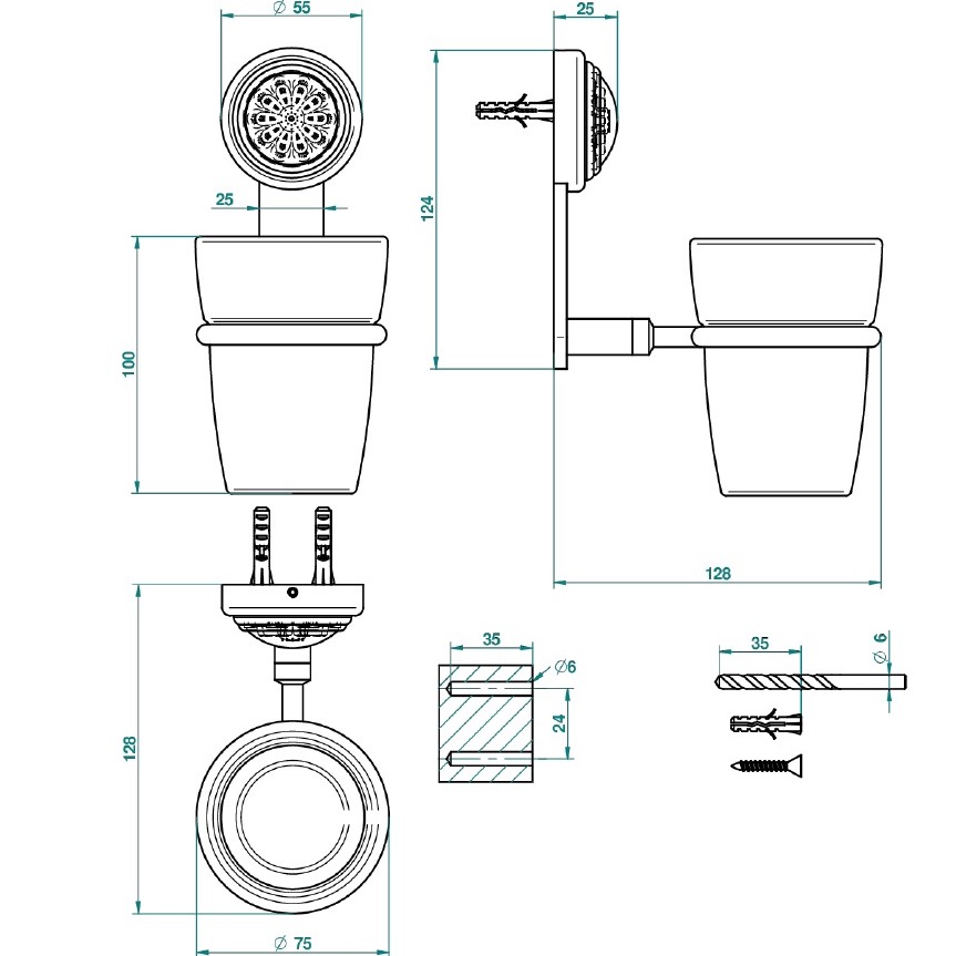 Стакан подвесной THG Dahlia A41-F01-536 (золотой)