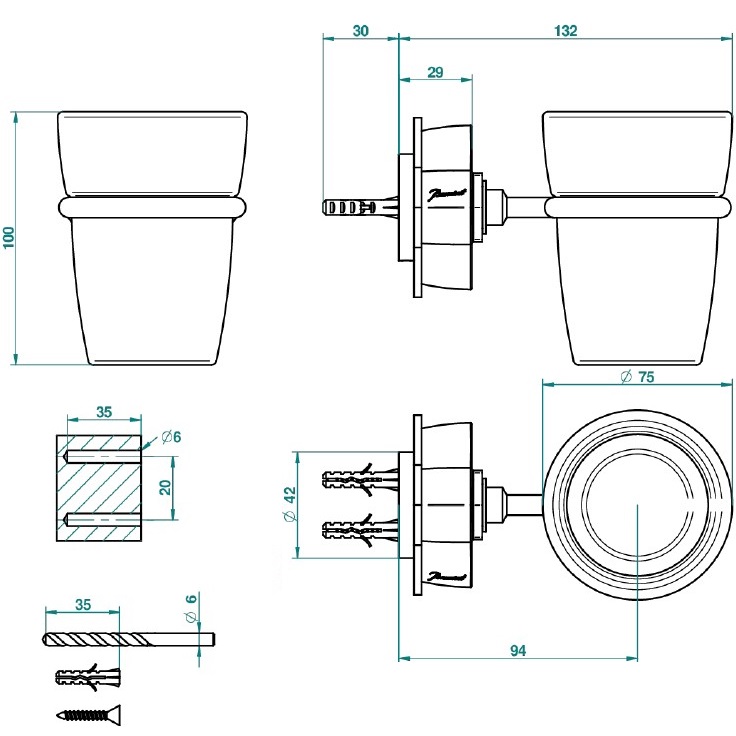 Стакан подвесной THG Petale de cristal bleu U6B-F01-536 (золотой, синий хрусталь)