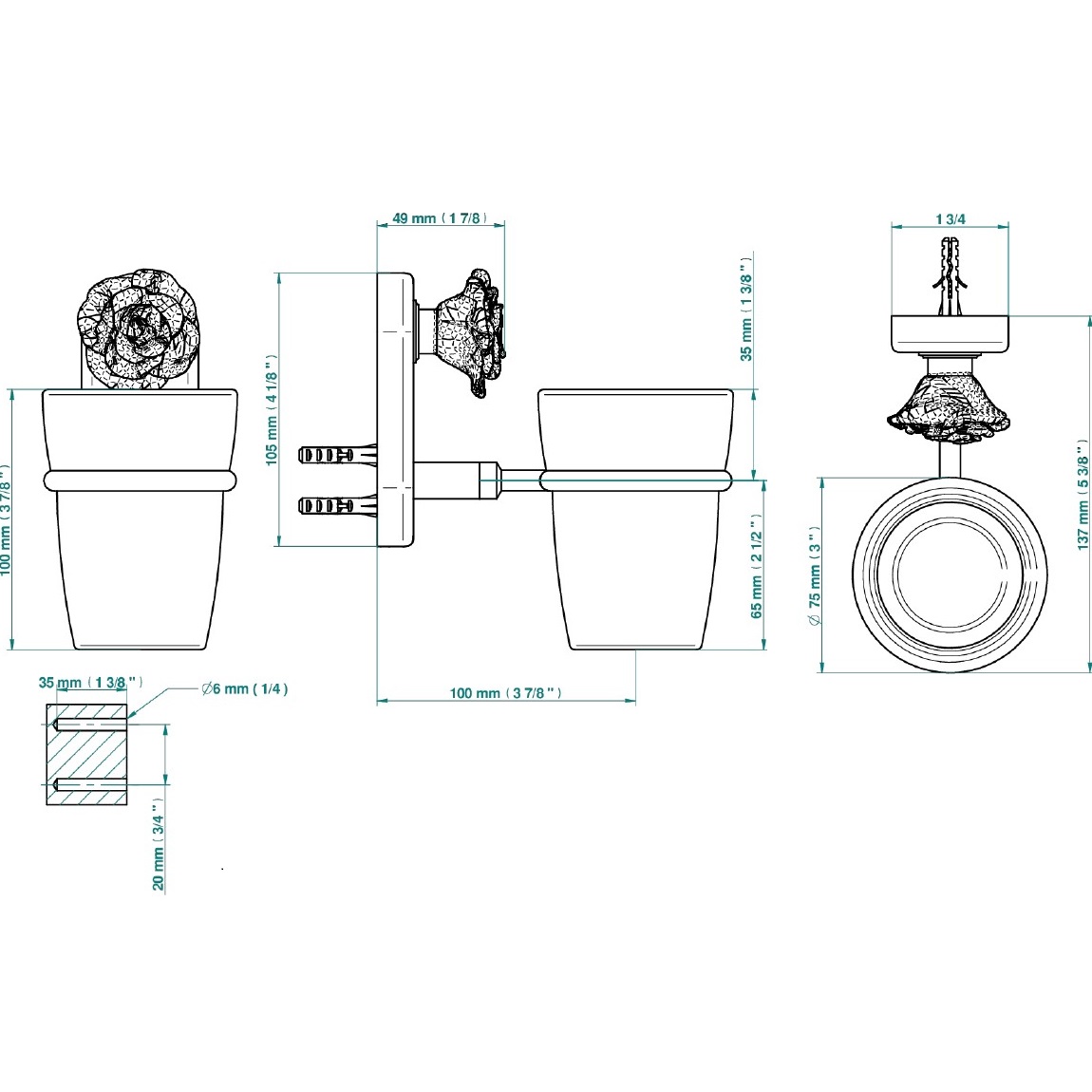 Стакан подвесной THG Rose U5J-F01-536 (золотой, розовый)