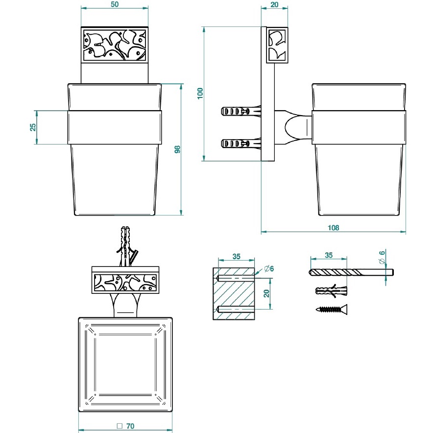 Стакан стеклянный подвесной THG Ginkgo U5E-F01-536 (золотой, оранжевый хрусталь)