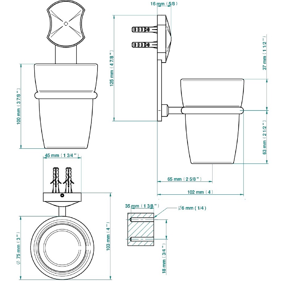 Стакан стеклянный подвесной THG Infini white porcelain U2D-A02-536 (хром, белый)