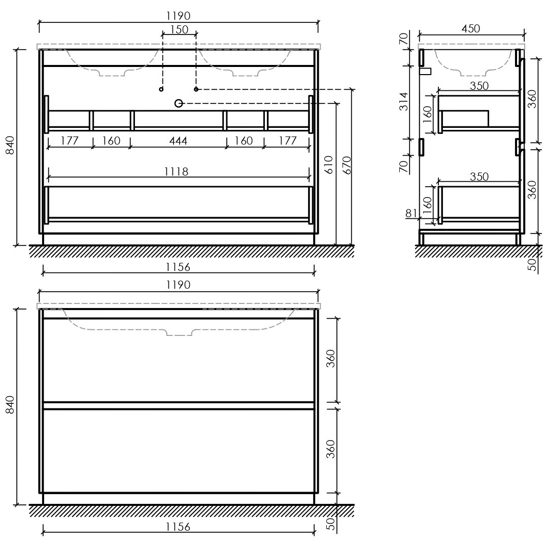 Тумба напольная Sancos Либра напольная (Libra Floor) LB120F-2ECH 119х45х84 (дуб чарльстон), для двойной раковины