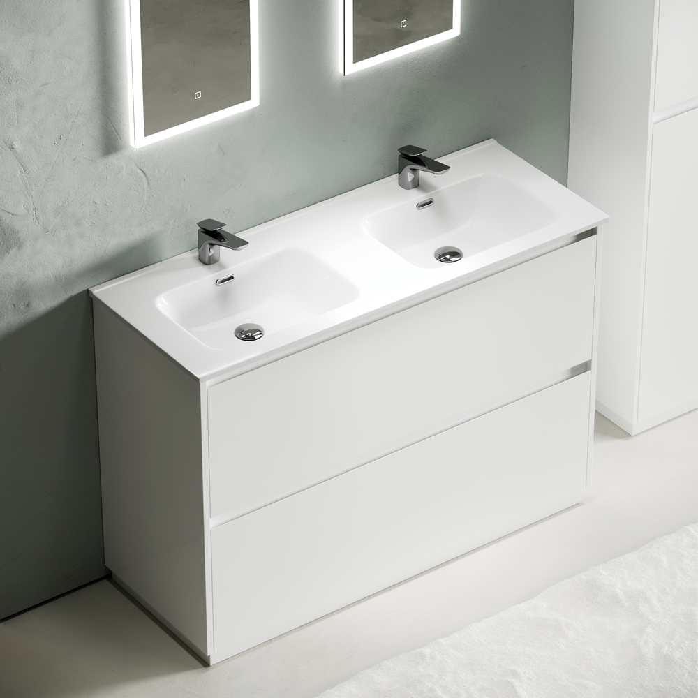 Тумба напольная Sancos Либра напольная (Libra Floor) LB120F-2W 119х45х84 (белый глянцевый), для двойной раковины
