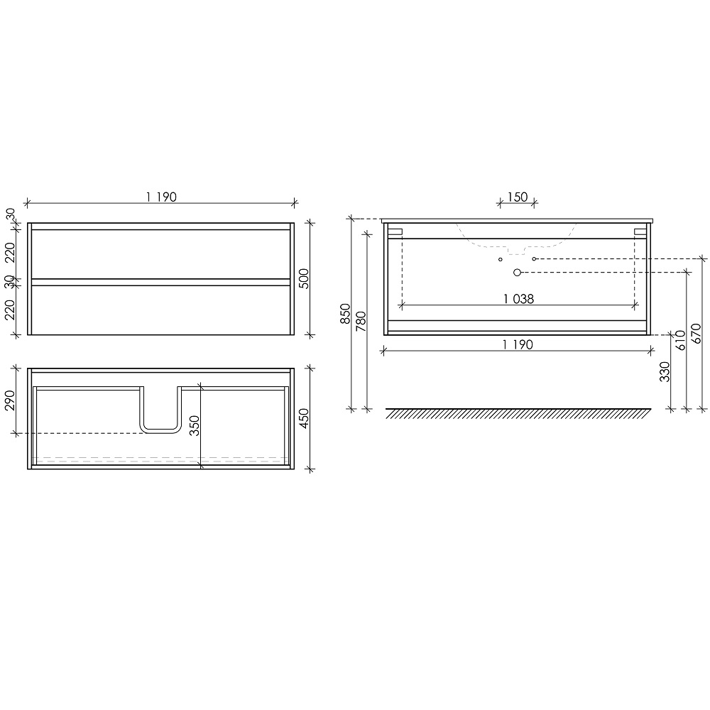 Тумба подвесная Sancos Libra LB120-1ECH 119х45х50 (Дуб чарльстон)