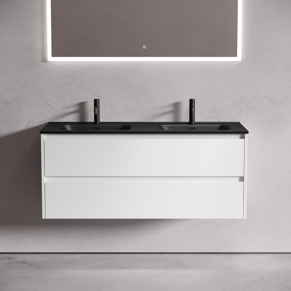 Тумба подвесная Sancos Либра (Libra) LB120-2W 119х45х50 (белый глянцевый), для двойной раковины