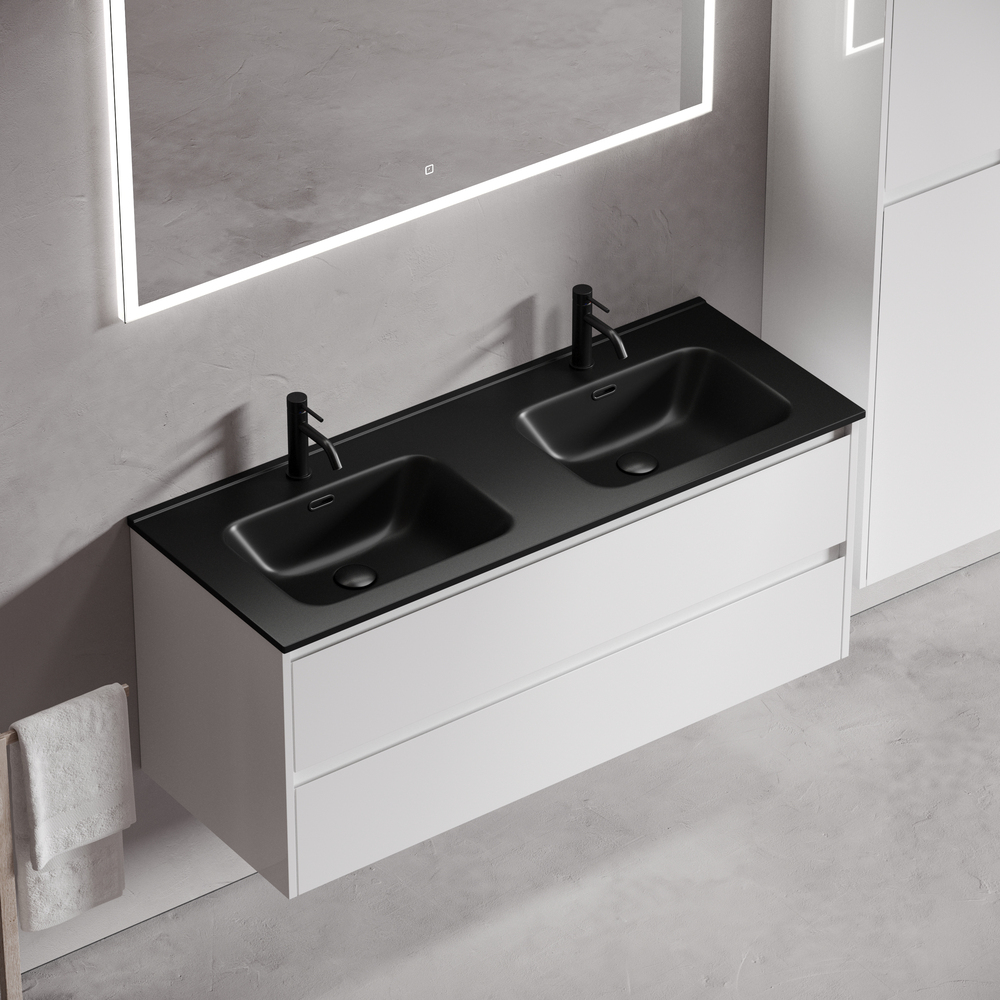 Тумба подвесная Sancos Либра (Libra) LB120-2W 119х45х50 (белый глянцевый), для двойной раковины