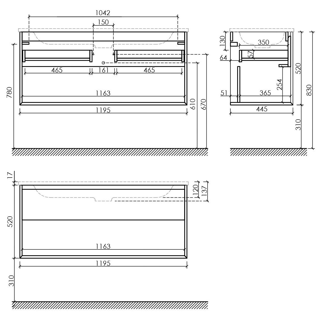 Тумба подвесная Sancos Натура 1.0 (Nature 1.0) MR1.0120ECH 119.5x44.5x52 (дуб чарльстон)