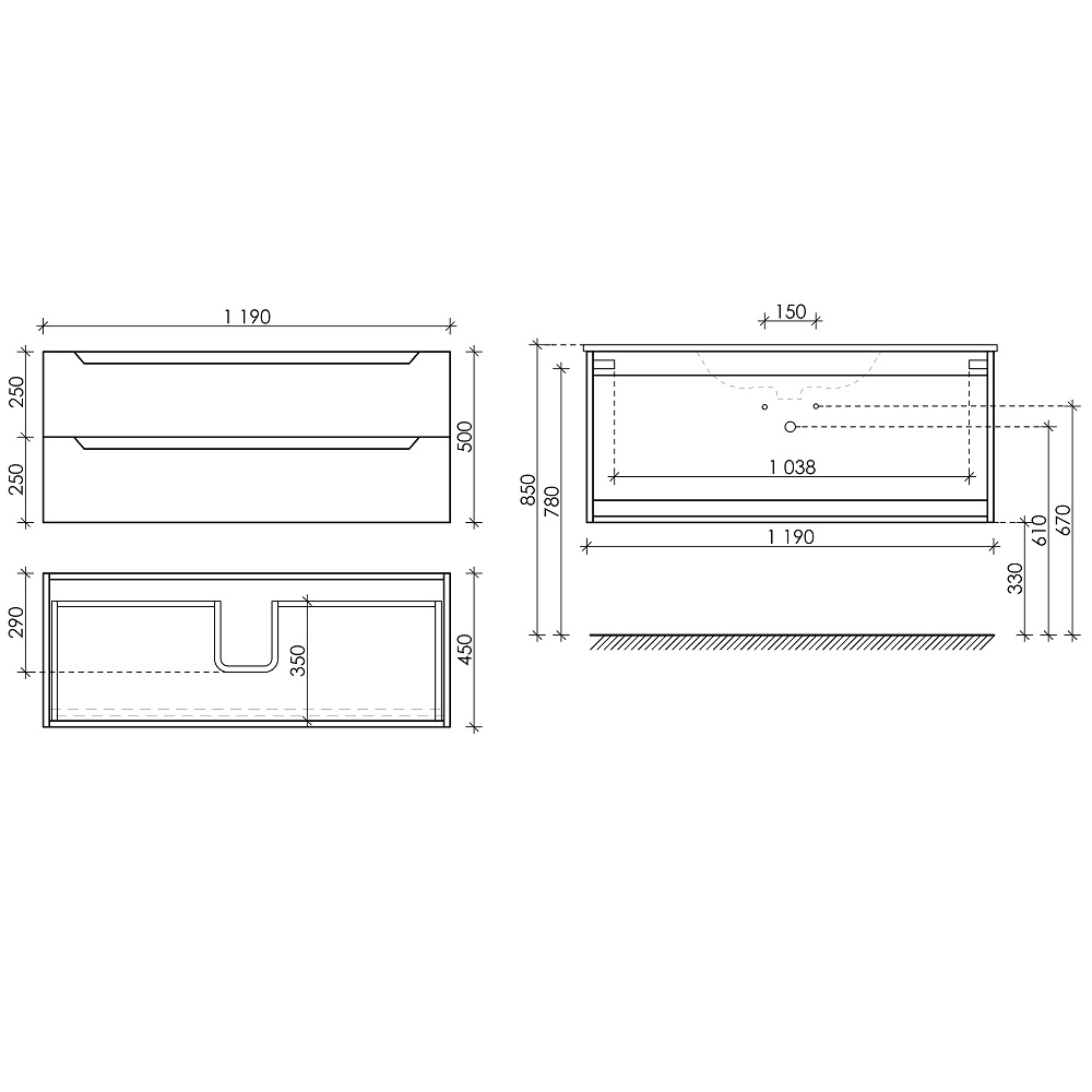 Тумба подвесная Sancos Norma 2.0 NR2.0120-1W 119х45х50 (белый), глянец