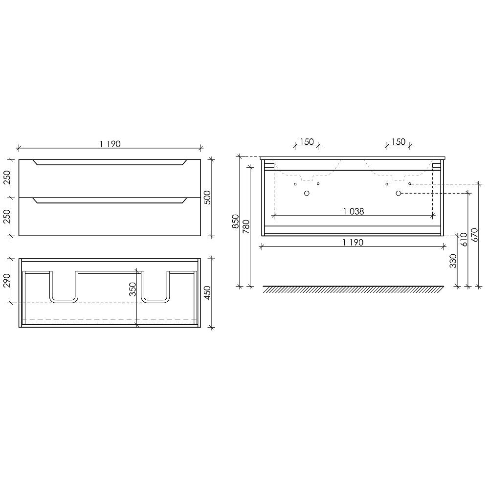 Тумба подвесная Sancos Norma 2.0 NR2.0120-2W 119х45х50 (белый), глянец, для двойной раковины