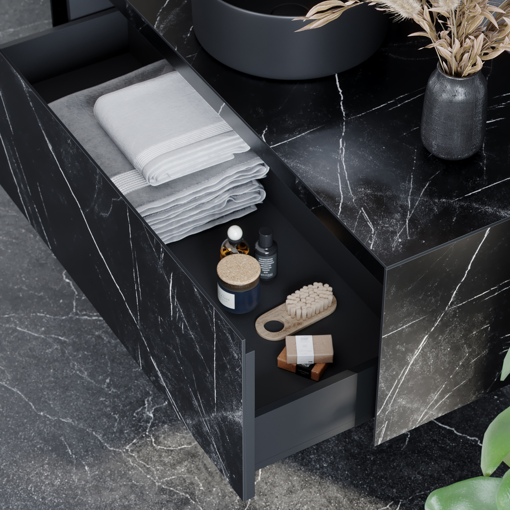 Тумба подвесная Sancos Stone ST120NM 120х40х49.5 (Nero Marquina) со столешницей из керамогранита