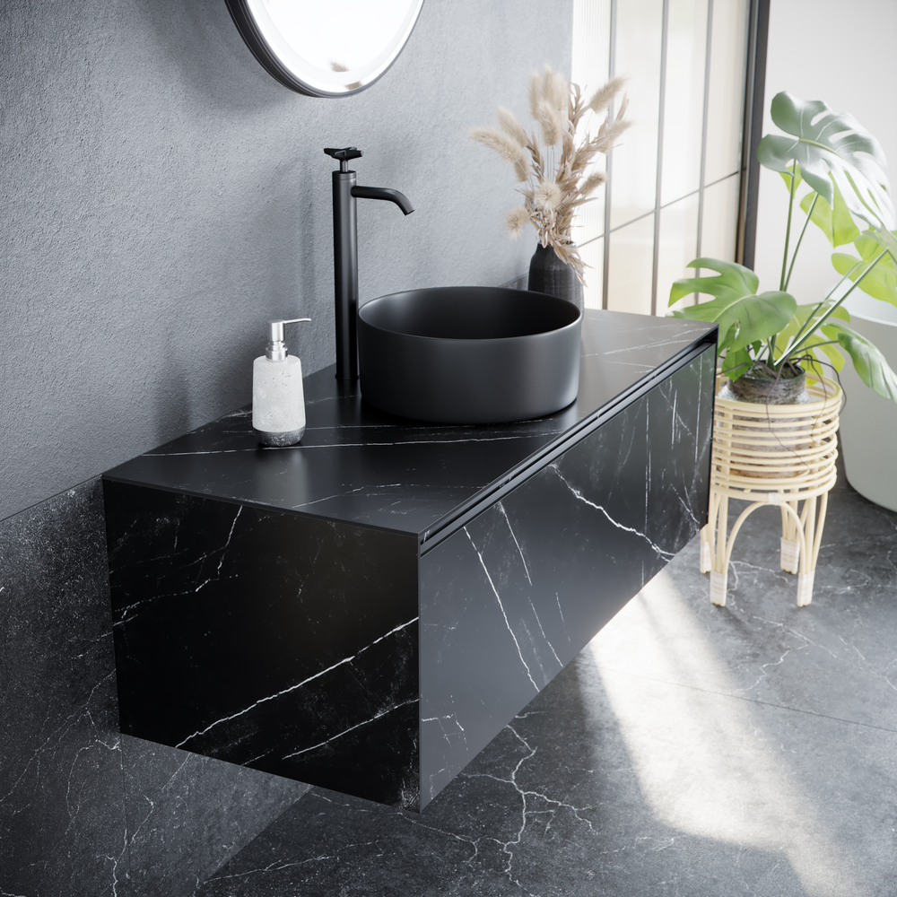 Тумба подвесная Sancos Stone ST120NM 120х40х49.5 (Nero Marquina) со столешницей из керамогранита