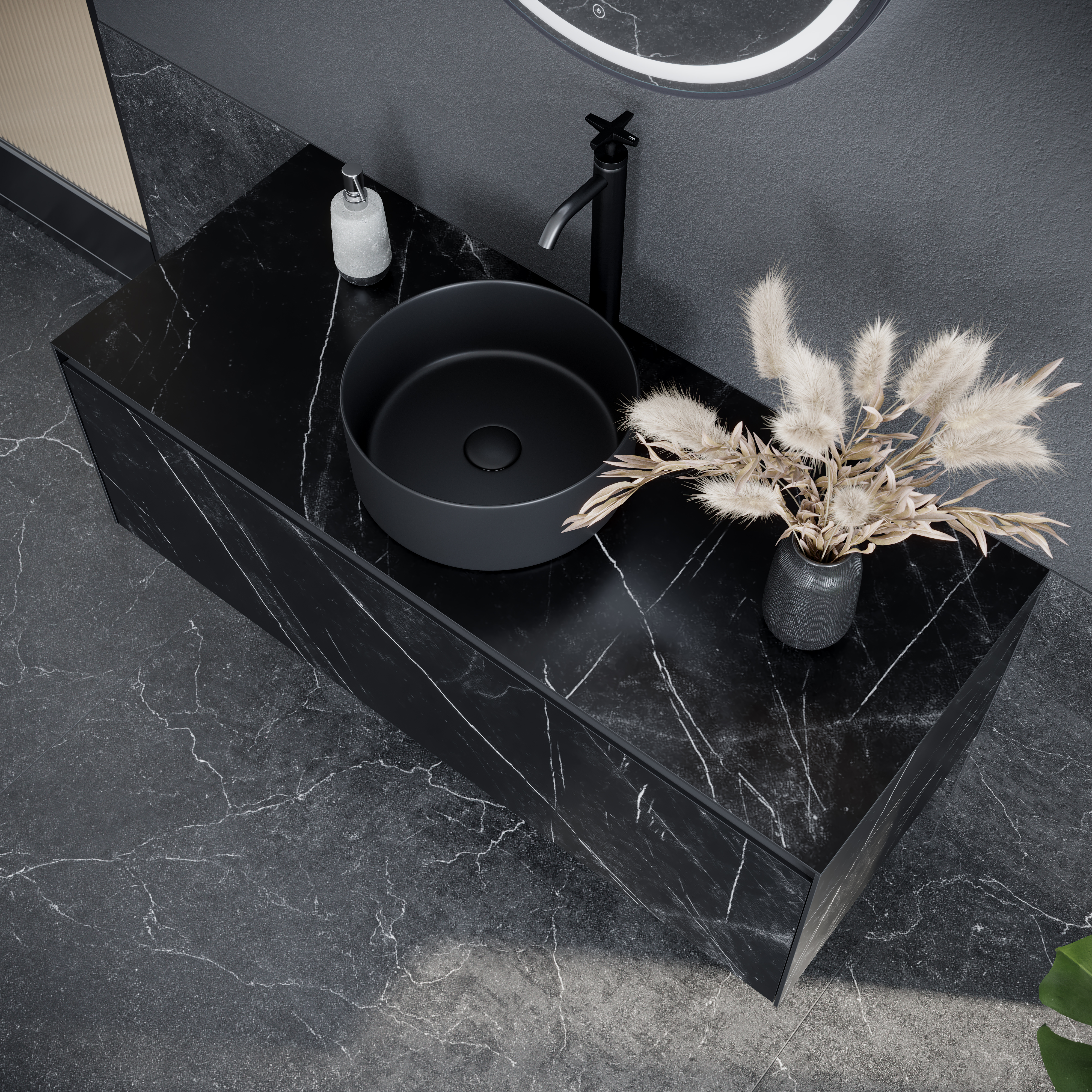 Тумба подвесная Sancos Stone ST120NM 120х40х49.5 (Nero Marquina) со столешницей из керамогранита