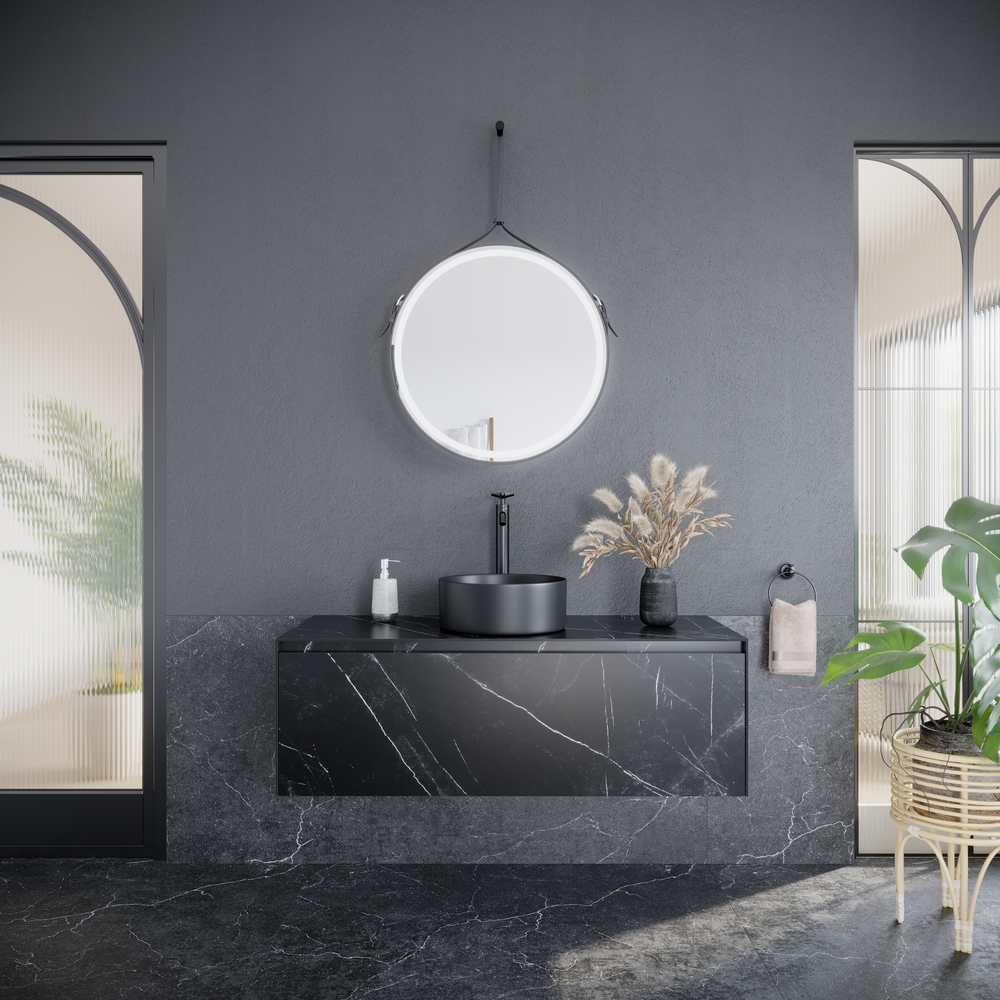 Тумба подвесная Sancos Stone ST120NM 120х40х49.5 (Nero Marquina) со столешницей из керамогранита