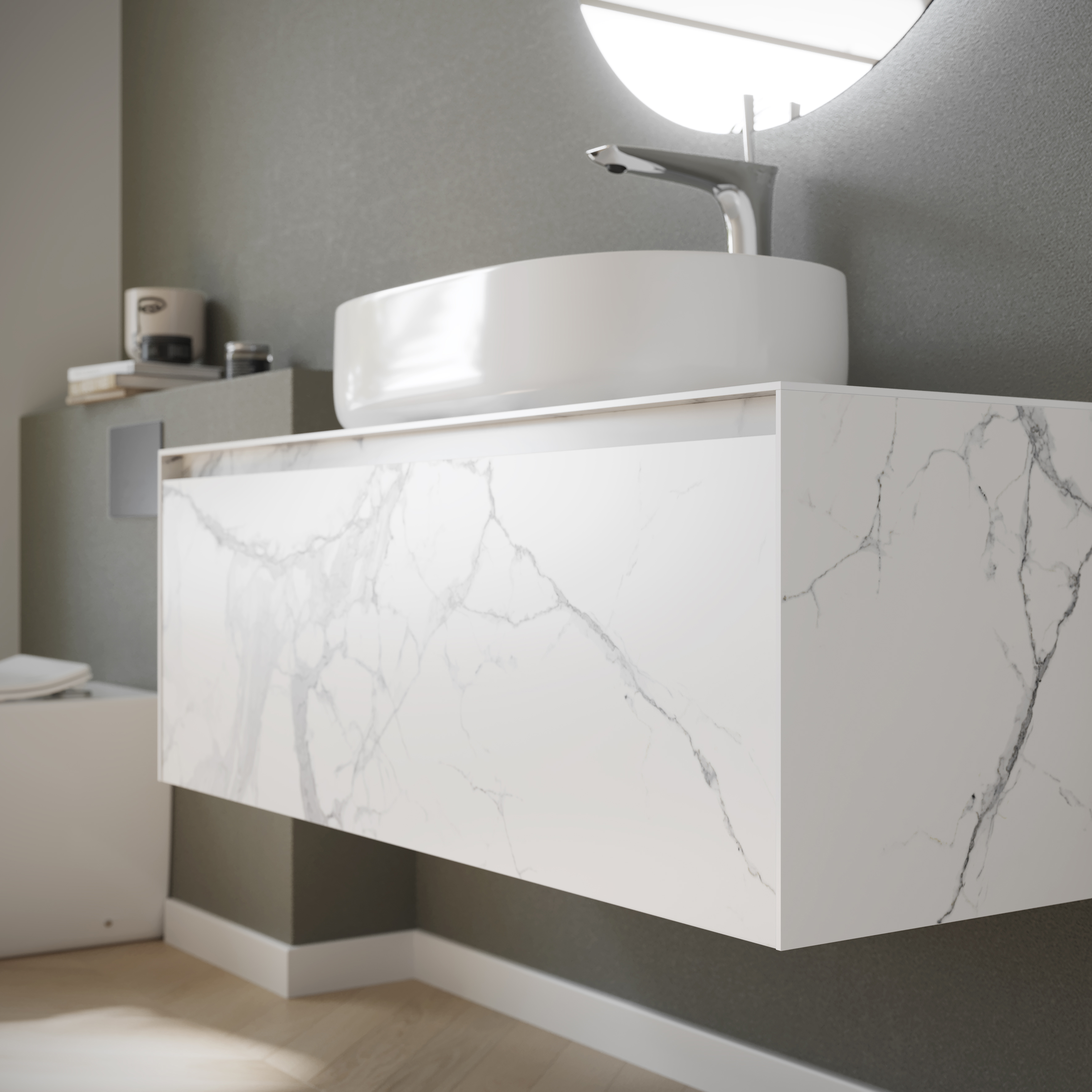 Тумба подвесная Sancos Stone ST120SV 120х40х49.5 (Statuario White) со столешницей из керамогранита