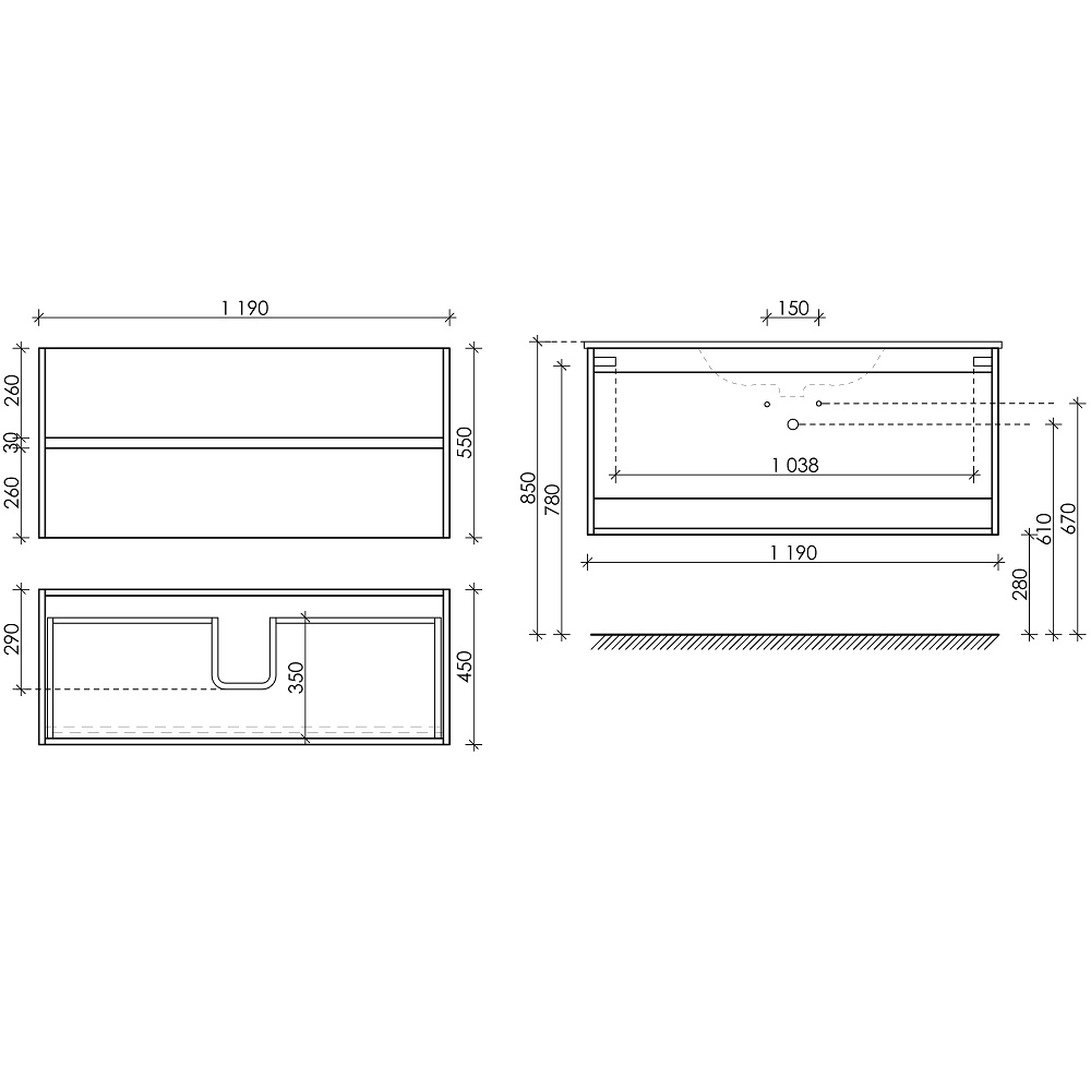 Тумба подвесная Sancos Urban UR120-1W 119х45х55 (белый), глянец