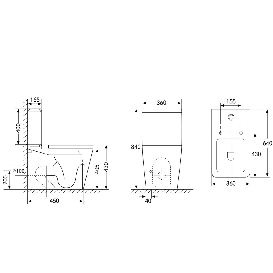 Унитаз компакт Abber Rechteck AC1210 64x36x84 (белый), безободковый