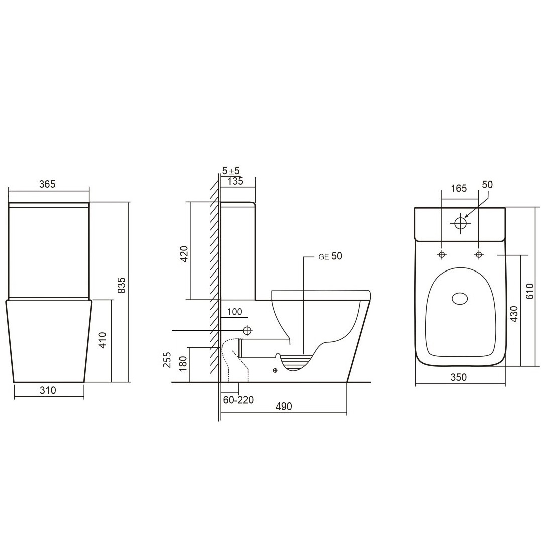 Унитаз компакт Abber Rechteck AC1210TMB 61x36.5x83.5 (черный матовый), безободковый, смыв торнадо