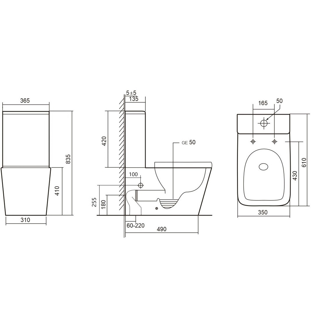 Унитаз компакт Abber Rechteck AC1210TMW 61x36.5x83.5 (белый матовый), безободковый, смыв торнадо