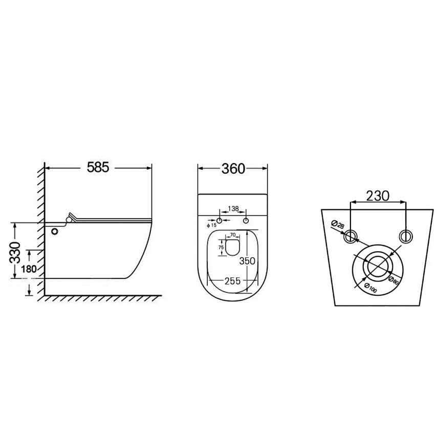 Унитаз подвесной Abber Bequem AC1105P 58,5x36x33 (белый), с импульсным смывом