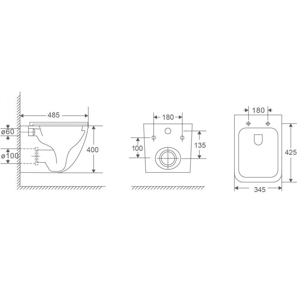 Унитаз подвесной Abber Rechteck AC1220TC 48.5x34.5x40 (белый), смыв торнадо