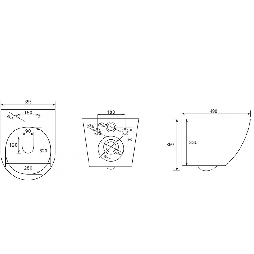 Унитаз подвесной Abber Bequem AC1100 49x35,5x36 (белый), безободковый