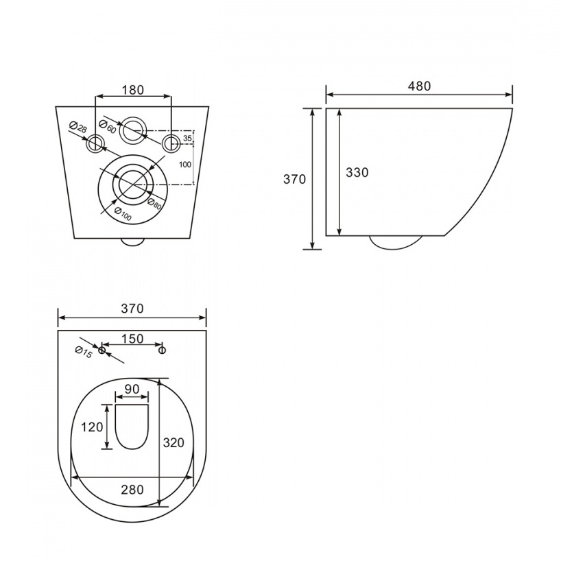 Унитаз подвесной Abber Bequem AC1100MB 48x37x37 (черный матовый), безободковый 