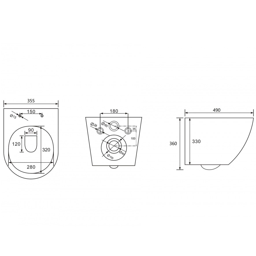 Унитаз подвесной Abber Bequem AC1101MBG 49x35,5x36 (темно-зеленый матовый), безободковый