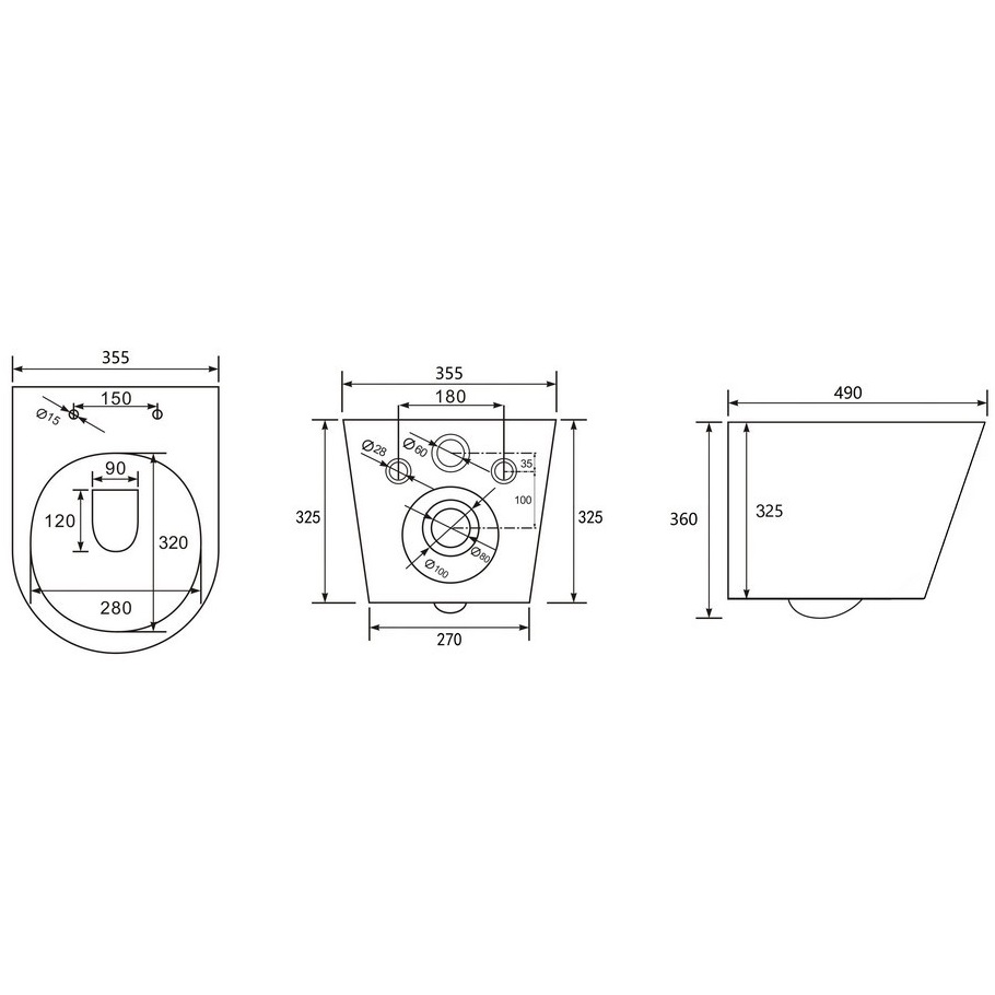 Унитаз подвесной Abber Bequem AC1102 49x36x36 (белый), безободковый 