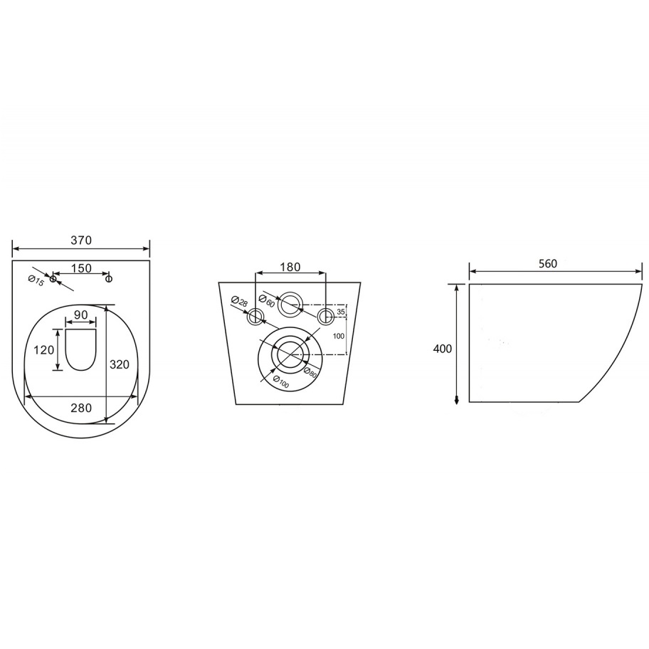 Унитаз подвесной Abber Bequem AC1103 56x37x40 (белый), безободковый